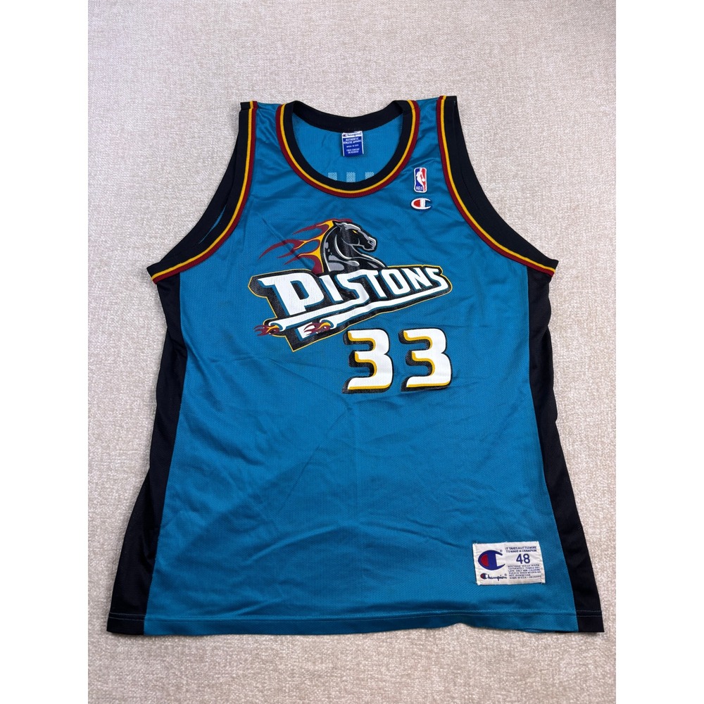 Vintage Champion Grant Hill Detroit Pistons Jersey Teal 33 NBA Mens 48 XL USA